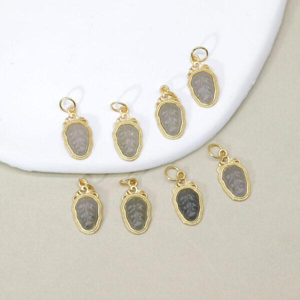 leaf charm, nephrite charm, purple charm, sterling silver charm, gild bead, golden charm, 2pcs / 5 pcs - Image 4