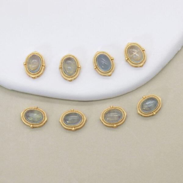 oval bead, bezel bead, aquamarine bead, light blue bead, sterling silver bead, gild bead, golden bead, 2pcs / 5 pcs - Image 4
