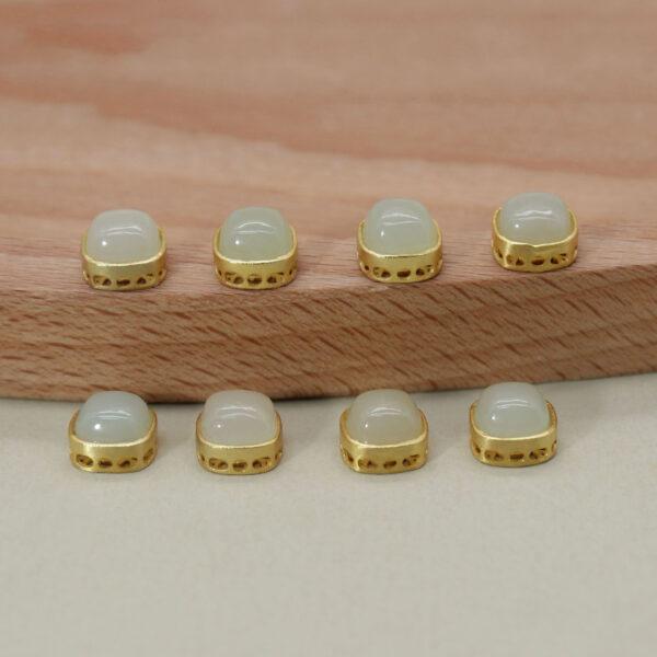 square bead, bezel bead, nephrite bead, white bead, sterling silver bead, gild bead, golden bead, 2pcs / 5 pcs - Image 4