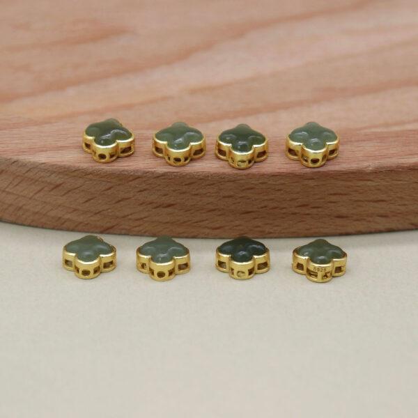 Four-leaf clover bead, bezel bead, nephrite bead, gray green bead, sterling silver bead, gild bead, golden bead, 2pcs / 5 pcs - Image 4