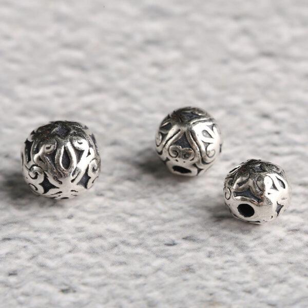 round bead, flower pattern bead, spacer bead, s925 sterling silver, silver bead, oxidized silver bead - Image 4