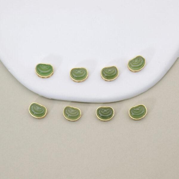 oval bead, bezel bead, nephrite bead, green bead, sterling silver bead, gild bead, golden bead, 2pcs / 5 pcs - Image 4