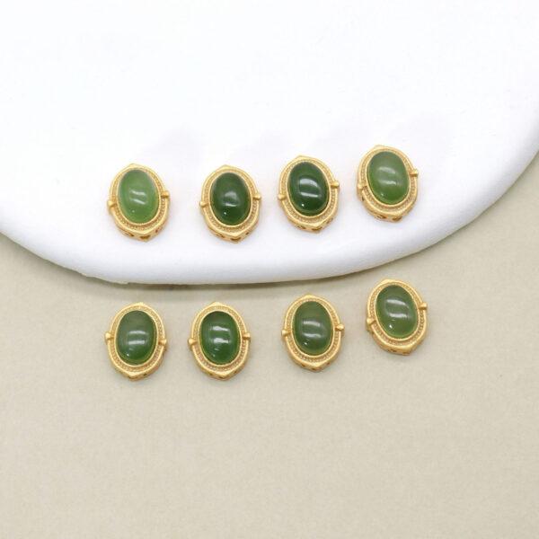 oval bead, bezel bead, nephrite bead, green bead, sterling silver bead, gild bead, golden bead, 2pcs / 5 pcs - Image 4