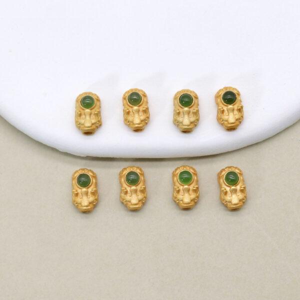 pixiu bead, animal bead.bezel bead, nephrite bead, green bead, sterling silver bead, gild bead, golden bead, 2pcs / 5 pcs - Image 4