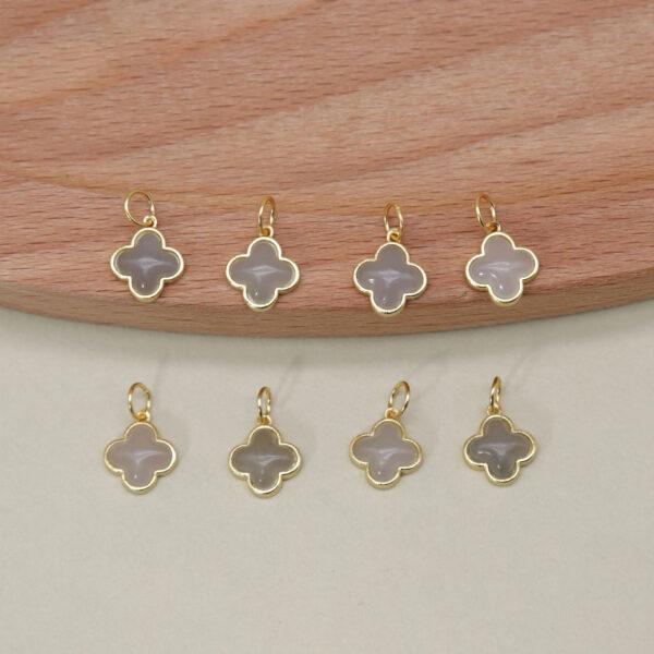 Four-leaf clover charm, nephrite charm, gray purple charm, sterling silver charm, gild bead, golden charm, 2pcs / 5 pcs - Image 4