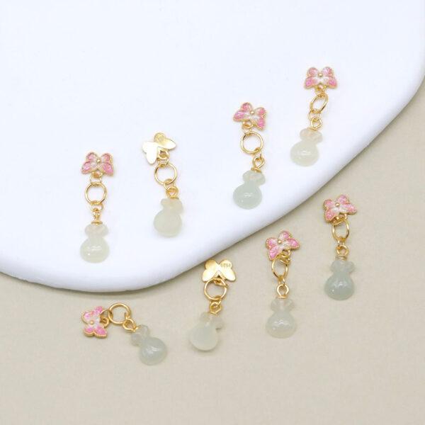 butterfly charm, nephrite charm, flower charm, enamel charm, sterling silver charm, gild bead, golden charm, 2pcs / 5 pcs - Image 4
