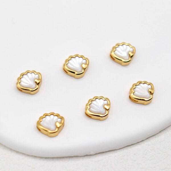 shell bead, bezel bead, white bead, sterling silver bead, gild bead, golden bead, 2pcs / 5 pcs - Image 4