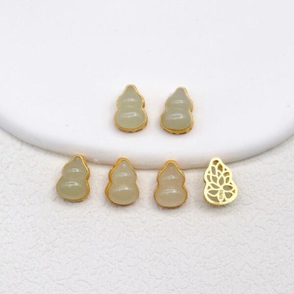 gourd bead, bezel bead, nephrite bead, sterling silver bead, gild bead, golden bead, 2pcs / 5 pcs - Image 4
