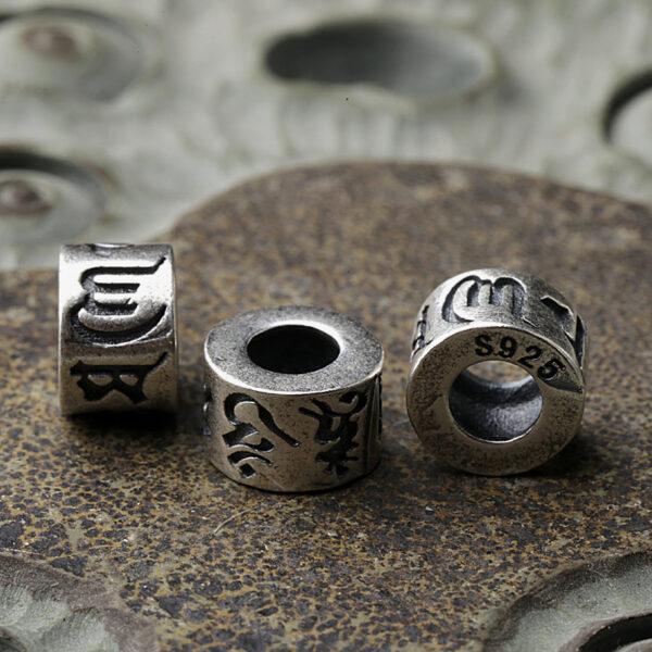 tube bead, Buddhist Six-Syllable Mantra bead, spacer bead, s925 sterling silver, silver bead, oxidized silver bead - Image 4