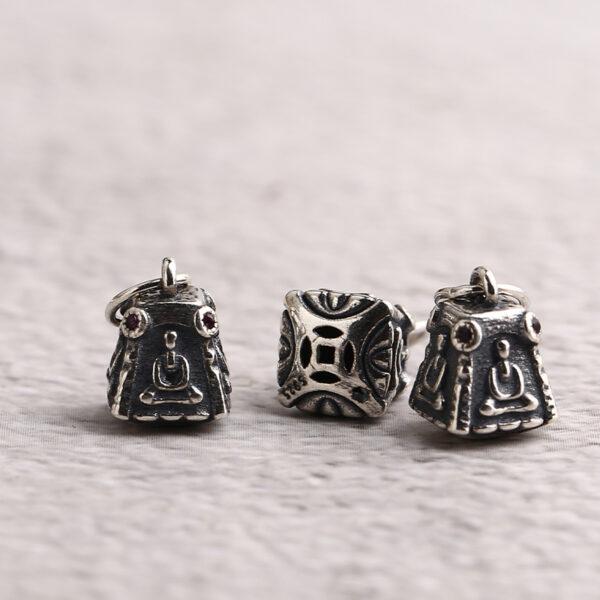 quadrangular pyramid charm, buddha pattern charm, s925 sterling silver, silver bead, silver charm, oxidized silver bead - Image 4