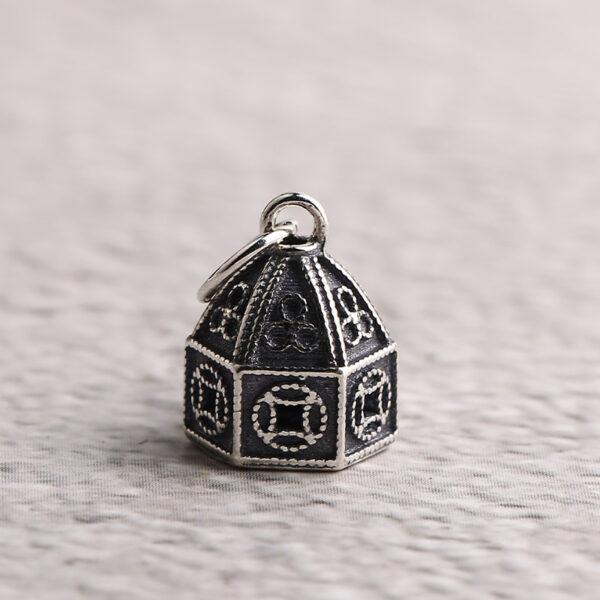 small tent charm, flower pattern charm, s925 sterling silver, silver bead, silver charm, oxidized silver bead - Image 4