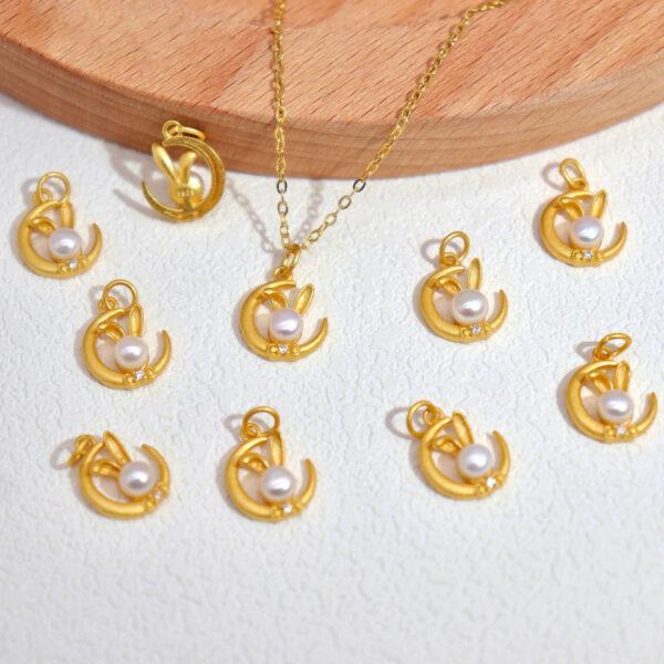 moon and rabbit charm, pearl charm, sterling silver charm, gild bead, golden charm, 2pcs / 5 pcs - Image 4