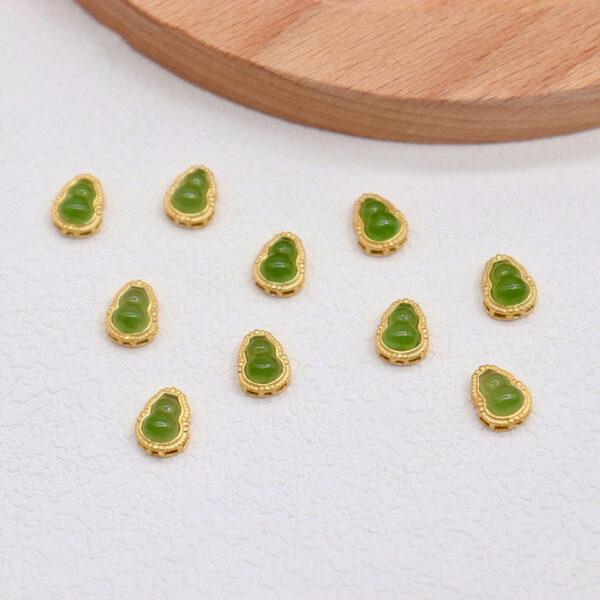 gourd bead, bezel bead, nephrite bead, green bead, sterling silver bead, gild bead, golden bead, 2pcs / 5 pcs - Image 4