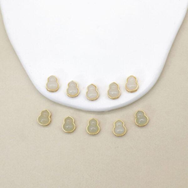 gourd bead, bezel bead, nephrite bead, white bead, sterling silver bead, gild bead, golden bead, 2pcs / 5 pcs - Image 4