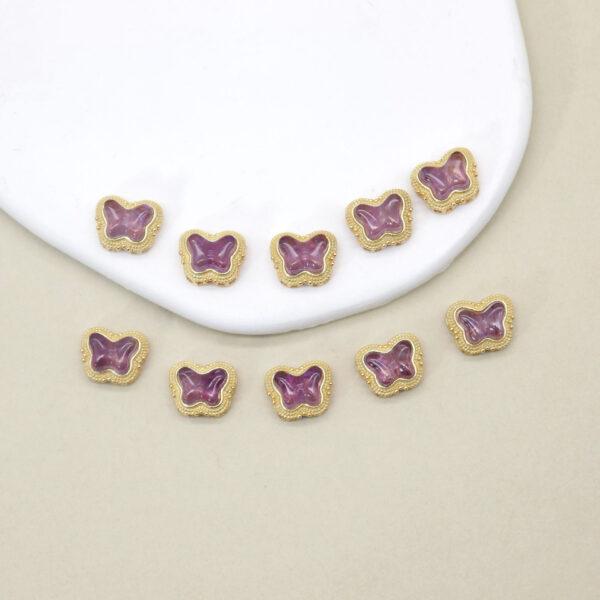 butterfly bead, bezel bead, amethyst bead, purple bead, sterling silver bead, gild bead, golden bead, 2pcs / 5 pcs - Image 4