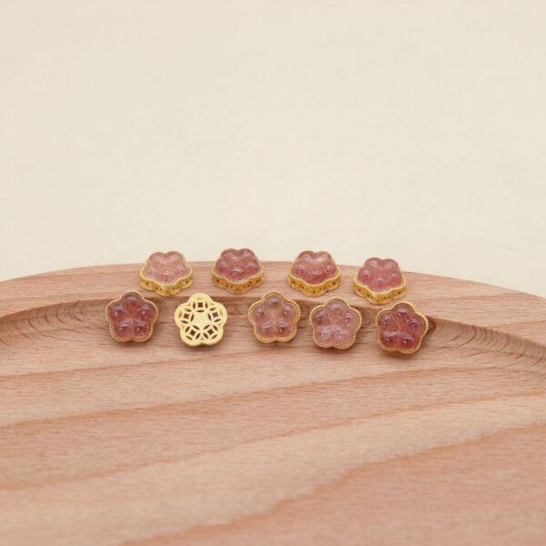 peach flower bead, bezel bead, strawberry quartz bead, red bead, sterling silver bead, gild bead, golden bead, 2pcs / 5 pcs - Image 4