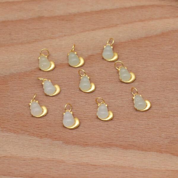 cat charm, nephrite charm, sterling silver charm, gild bead, golden charm, 2pcs / 5 pcs - Image 4