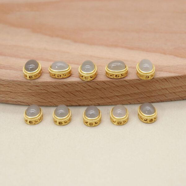 oval bead, bezel bead, nephrite bead, purple gray bead, sterling silver bead, gild bead, golden bead, 2pcs / 5 pcs - Image 4