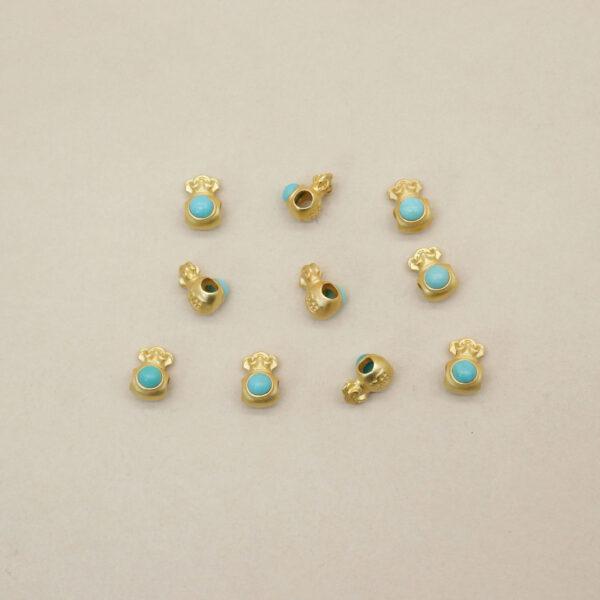 flower bead, bezel bead, spacer bead, turquoise bead, green bead, sterling silver bead, gild bead, golden bead, 2pcs / 5 pcs - Image 4