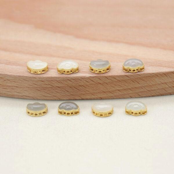 ruyi flower bead, bezel bead, nephrite bead, purple gray bead, white bead, sterling silver bead, gild bead, golden bead, 2pcs / 5 pcs