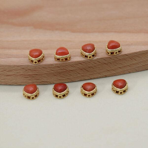 triangle bead, bezel bead, agate bead, red bead, sterling silver bead, gild bead, golden bead, 2pcs / 5 pcs - Image 5
