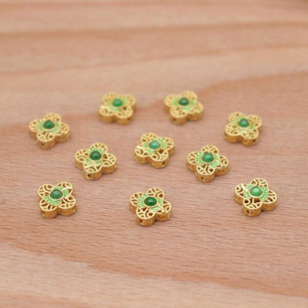 four-leaf clover bead, bezel bead, jadeite bead, sterling silver bead, gild bead, golden bead, 2pcs / 5 pcs - Image 5