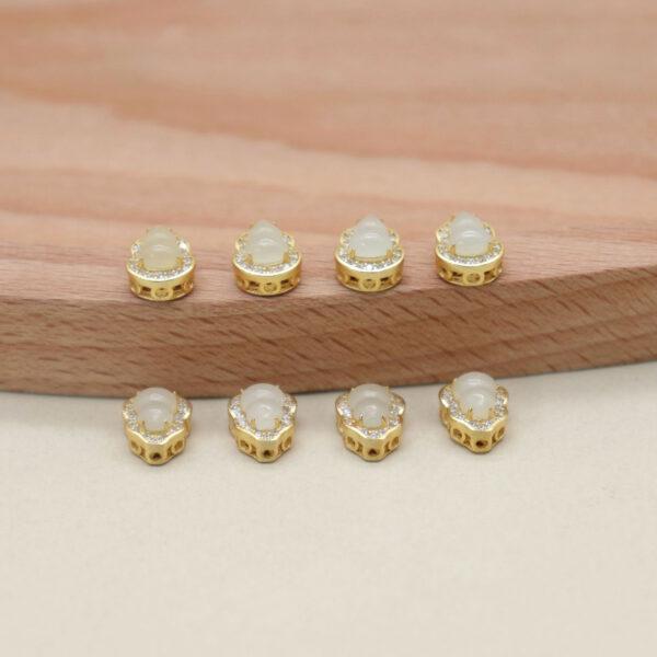 gourd bead, bezel bead, nephrite bead, white bead, sterling silver bead, gild bead, golden bead, 2pcs / 5 pcs - Image 5