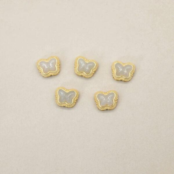 butterfly bead, bezel bead, nephrite bead, white bead, sterling silver bead, gild bead, golden bead, 2pcs / 5 pcs - Image 5