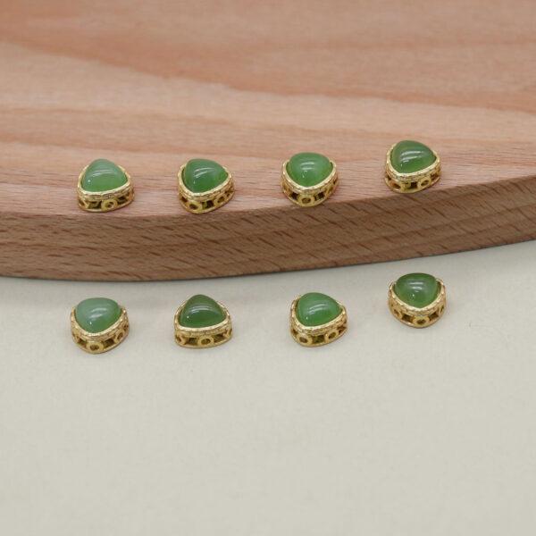 triangle bead, bezel bead, nephrite bead, green bead, sterling silver bead, gild bead, golden bead, 2pcs / 5 pcs - Image 5