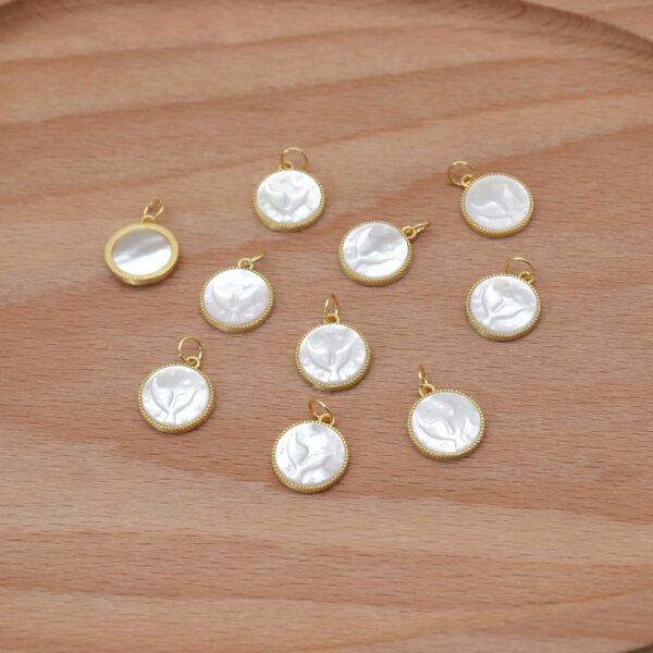 Mermaid Tail charm, round charm, shell charm, white charm, sterling silver charm, gild bead, golden charm, 2pcs / 5 pcs - Image 5