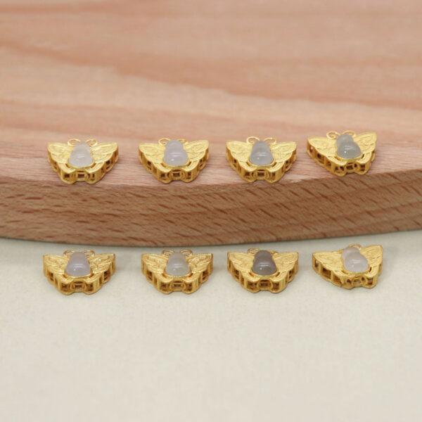 butterfly bead, bezel bead, nephrite bead, purple gray bead, sterling silver bead, gild bead, golden bead, 2pcs / 5 pcs - Image 5