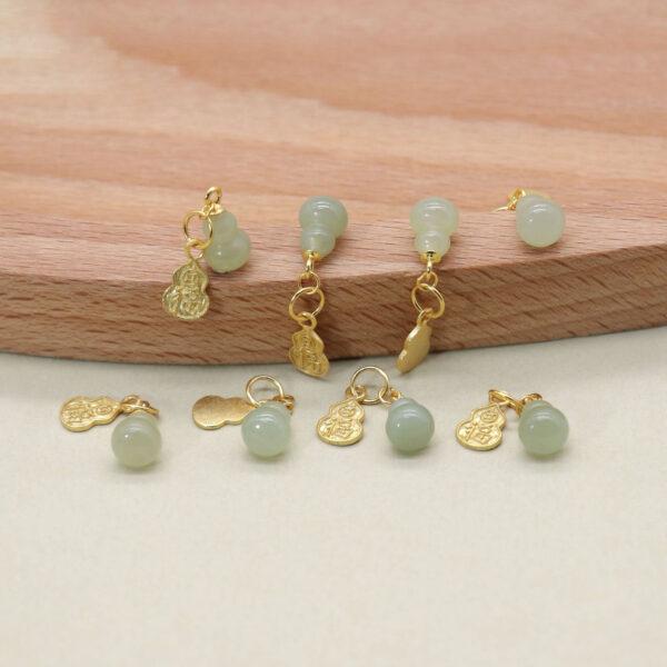 gourd charm, light green charm, nephrite charm, sterling silver charm, gild bead, golden charm, 2pcs / 5 pcs - Image 5