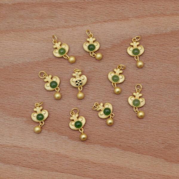 flower charm, nephrite charm, green charm, sterling silver charm, gild bead, golden charm, 2pcs / 5 pcs - Image 5