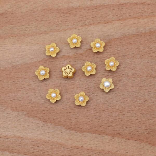 peach flower bead, bezel bead, pearl bead, white bead, sterling silver bead, gild bead, golden bead, 2pcs / 5 pcs - Image 5