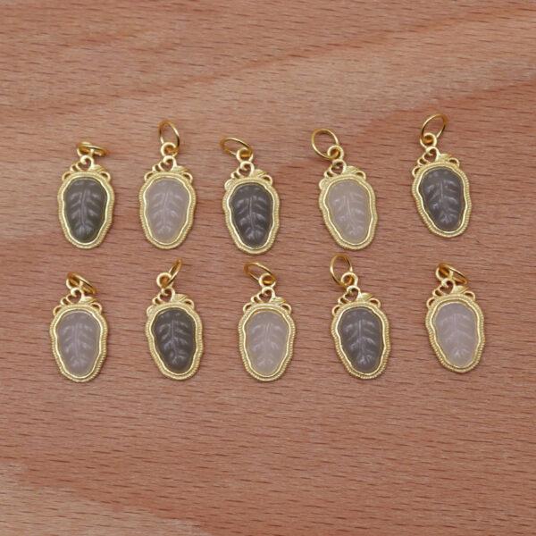 leaf charm, nephrite charm, purple charm, sterling silver charm, gild bead, golden charm, 2pcs / 5 pcs - Image 5