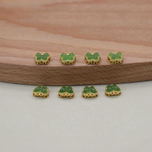 butterfly bead, bezel bead, nephrite bead, green bead, sterling silver bead, gild bead, golden bead, 2pcs / 5 pcs - Image 5