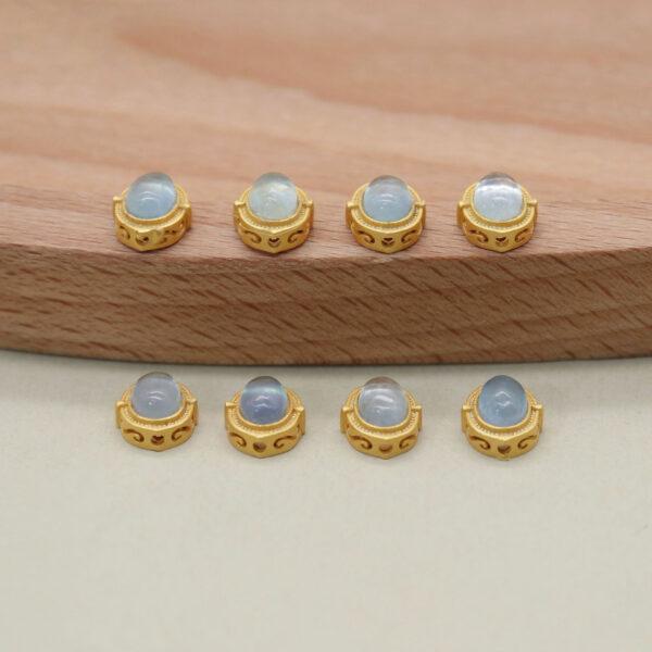 oval bead, bezel bead, aquamarine bead, light blue bead, sterling silver bead, gild bead, golden bead, 2pcs / 5 pcs - Image 5