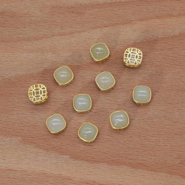 square bead, bezel bead, nephrite bead, white bead, sterling silver bead, gild bead, golden bead, 2pcs / 5 pcs - Image 5