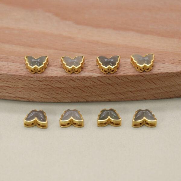 butterfly bead, bezel bead, nephrite bead, gray purple bead, sterling silver bead, gild bead, golden bead, 2pcs / 5 pcs - Image 5