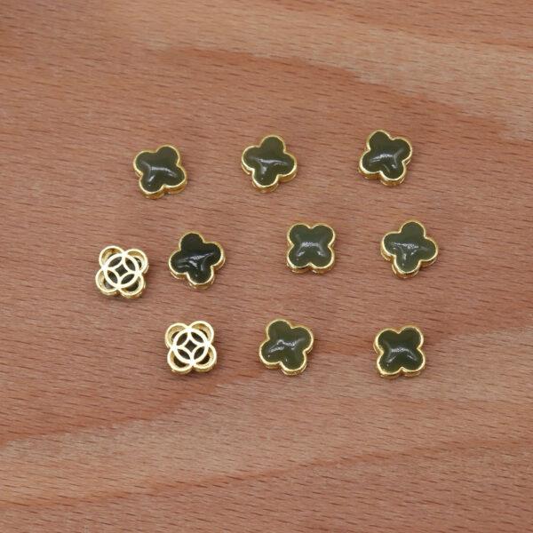 Four-leaf clover bead, bezel bead, nephrite bead, gray green bead, sterling silver bead, gild bead, golden bead, 2pcs / 5 pcs - Image 5