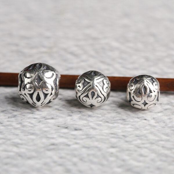 round bead, flower pattern bead, spacer bead, s925 sterling silver, silver bead, oxidized silver bead - Image 5
