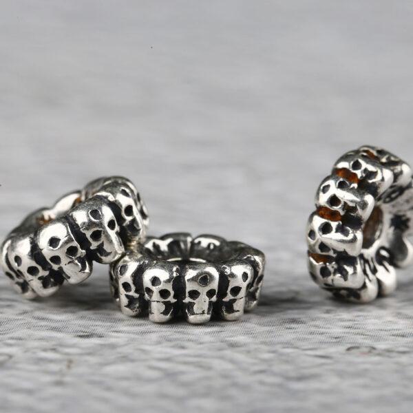 skulls bead, rondelle bead, spacer bead, s925 sterling silver, silver bead, oxidized silver bead - Image 5