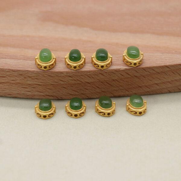 oval bead, bezel bead, nephrite bead, green bead, sterling silver bead, gild bead, golden bead, 2pcs / 5 pcs - Image 5
