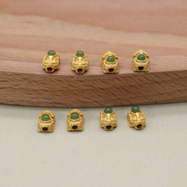 pixiu bead, animal bead.bezel bead, nephrite bead, green bead, sterling silver bead, gild bead, golden bead, 2pcs / 5 pcs - Image 5