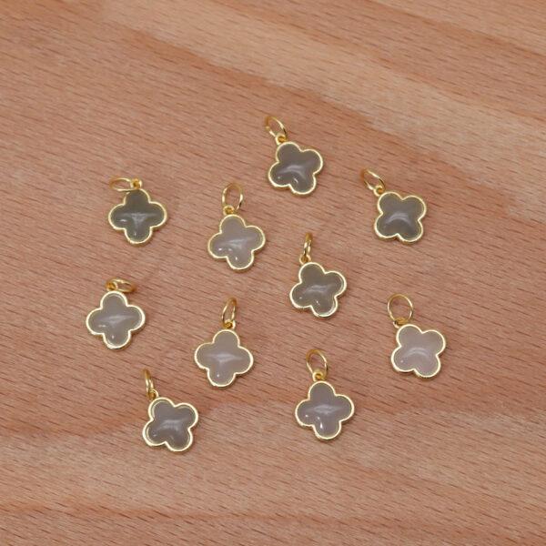 Four-leaf clover charm, nephrite charm, gray purple charm, sterling silver charm, gild bead, golden charm, 2pcs / 5 pcs - Image 5