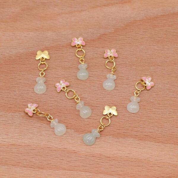 butterfly charm, nephrite charm, flower charm, enamel charm, sterling silver charm, gild bead, golden charm, 2pcs / 5 pcs - Image 5