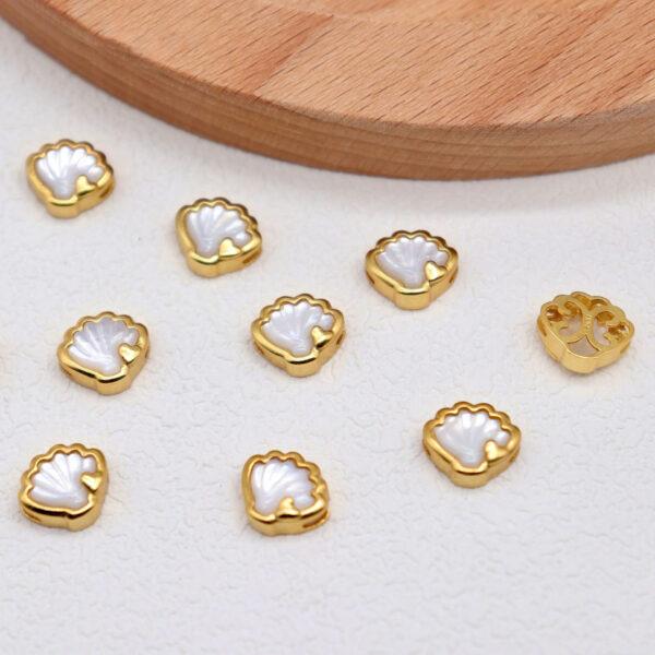 shell bead, bezel bead, white bead, sterling silver bead, gild bead, golden bead, 2pcs / 5 pcs - Image 5
