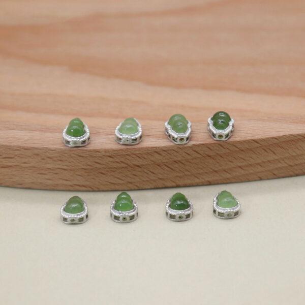 gourd bead, bezel bead, nephrite bead, green bead, sterling silver bead, silver bead, 2pcs / 5 pcs - Image 5