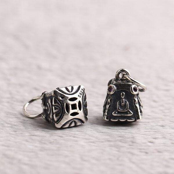 quadrangular pyramid charm, buddha pattern charm, s925 sterling silver, silver bead, silver charm, oxidized silver bead - Image 5