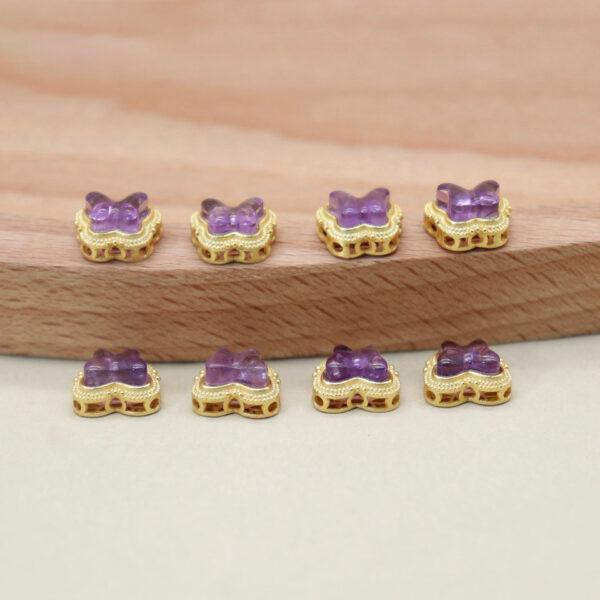 butterfly bead, bezel bead, amethyst bead, purple bead, sterling silver bead, gild bead, golden bead, 2pcs / 5 pcs - Image 5